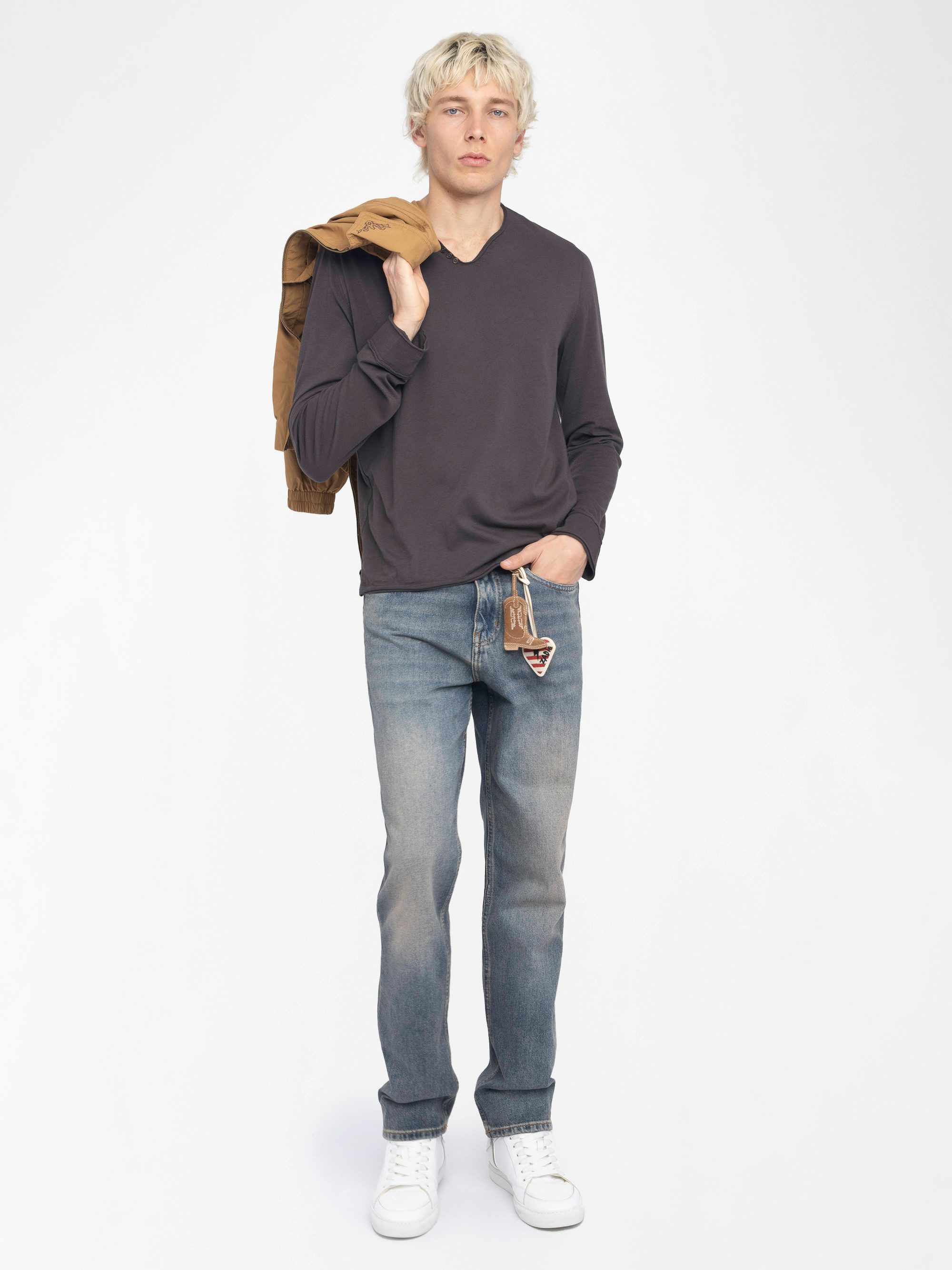 Monsatir Henley T-shirt - Long-sleeved henley t-shirt-style T-shirt.